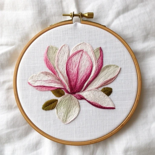 Schemat haftu Magnolia na białym lnie